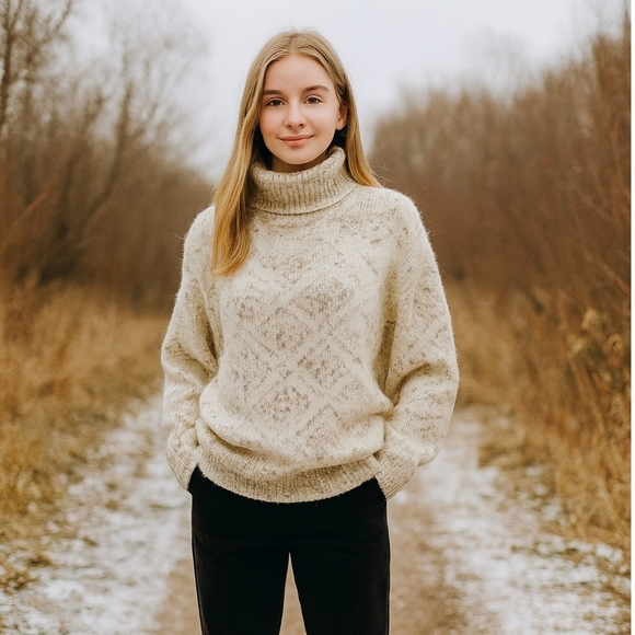 VINTAGE HASTING&SMITH Turtle Neck Sweater, White/Gray, Women's Large - Picture 1 of 8